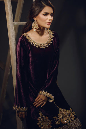 Amethyst Embroidered Velour Salwar Kameez (2-Piece) - Image 2