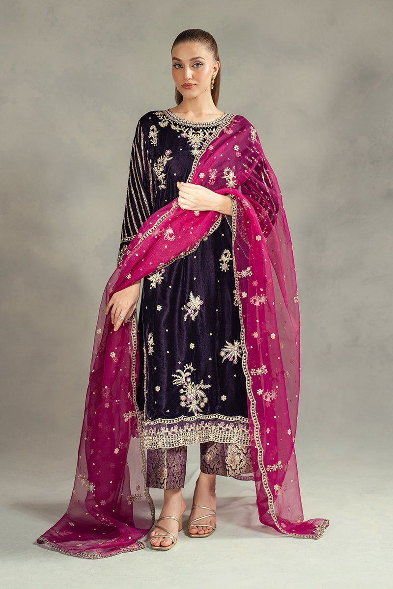Purple Embellished Velvet Salwar Kameez (3-Piece) - Image 11