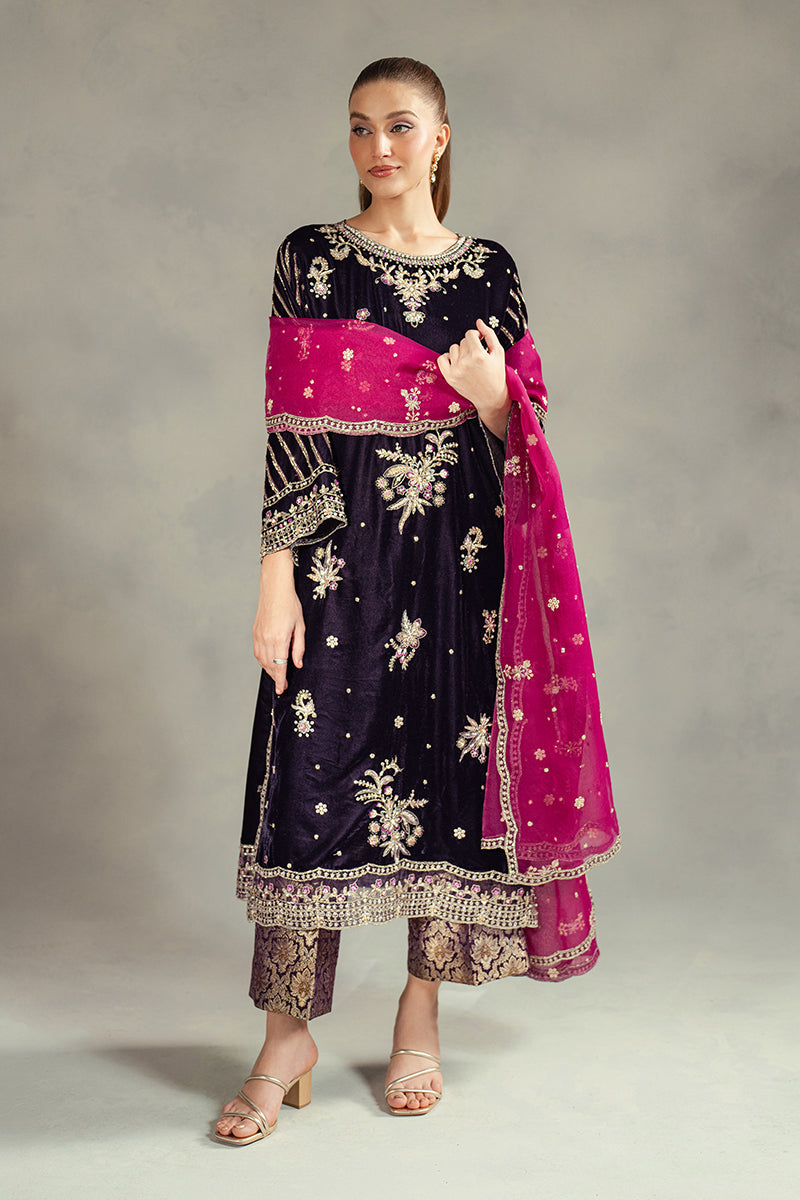 Purple Embellished Velvet Salwar Kameez (3-Piece) - Image 5