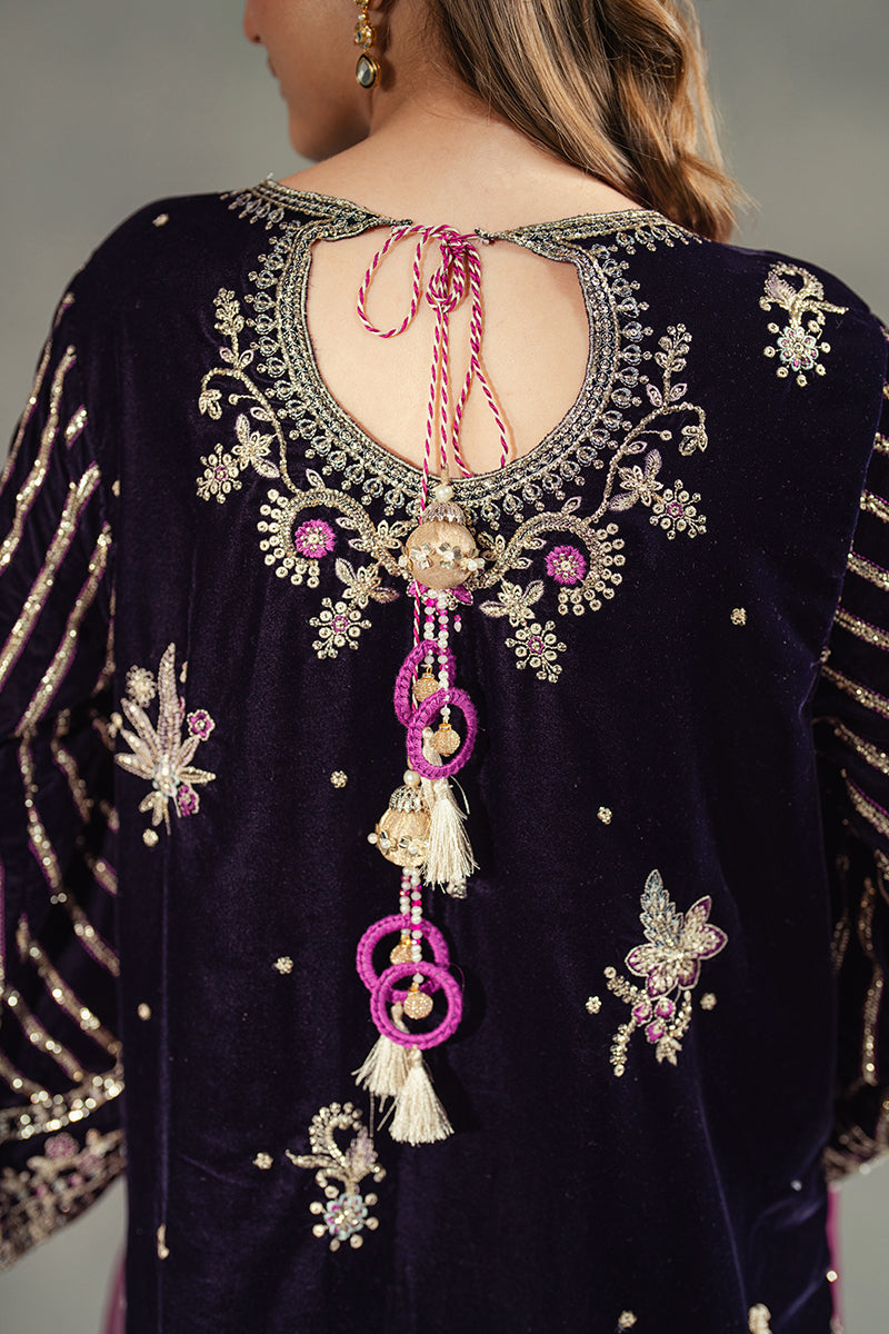 Purple Embellished Velvet Salwar Kameez (3-Piece) - Image 7