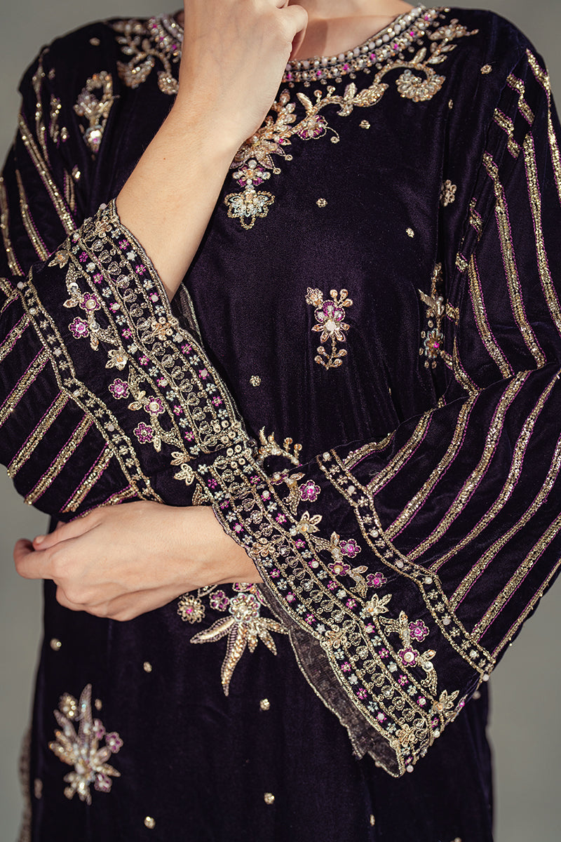 Purple Embellished Velvet Salwar Kameez (3-Piece) - Image 8