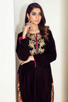 Plum Embroidered Velvet Salwar Kameez (3-Piece) - Image 3