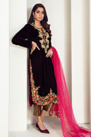 Plum Embroidered Velvet Salwar Kameez (3-Piece) - Image 4