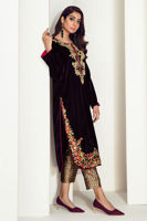 Plum Embroidered Velvet Salwar Kameez (3-Piece) - Image 5