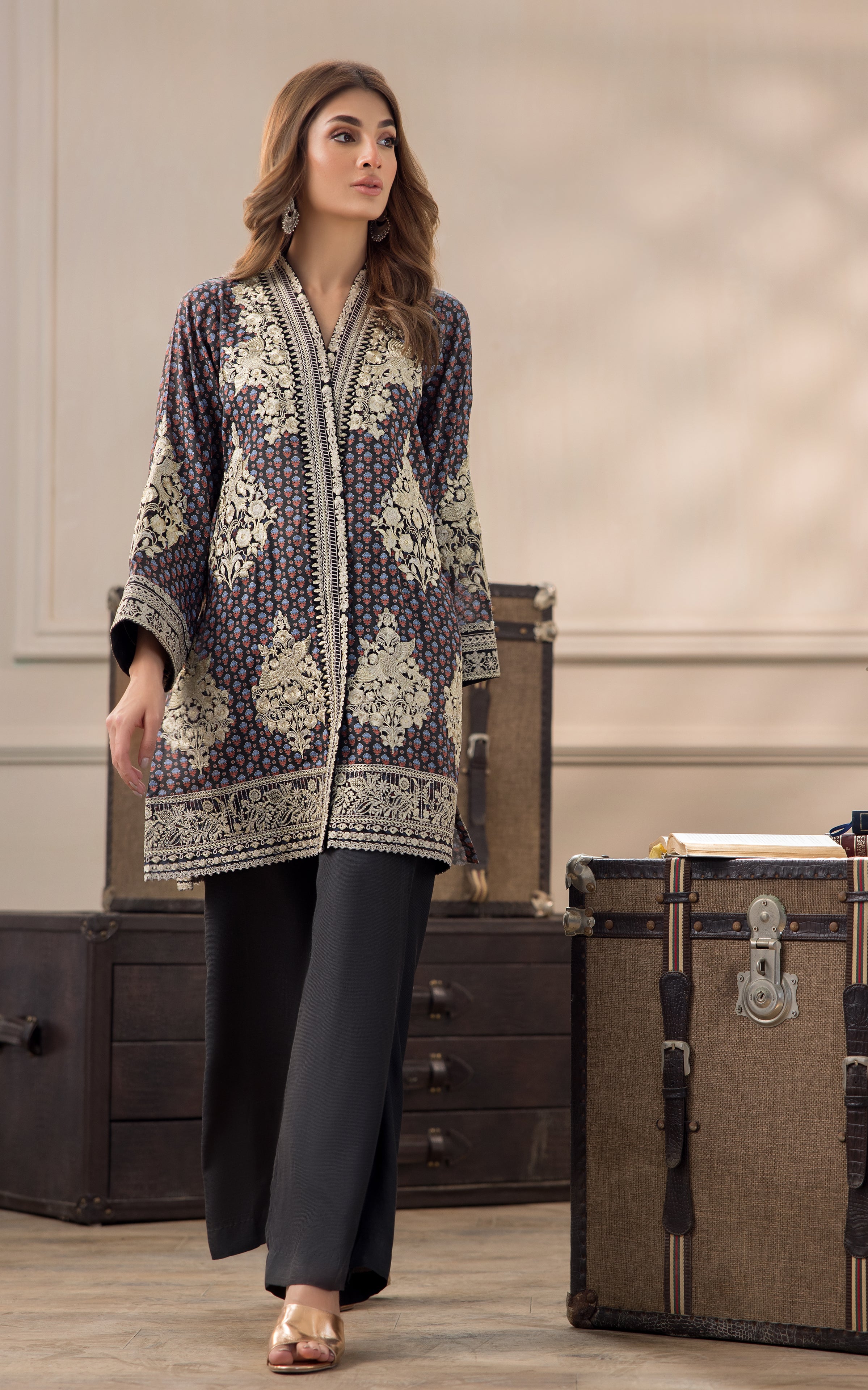 Deep Plum Embroidered Viscose Silk Salwar Kameez (2-Piece) - Image 1