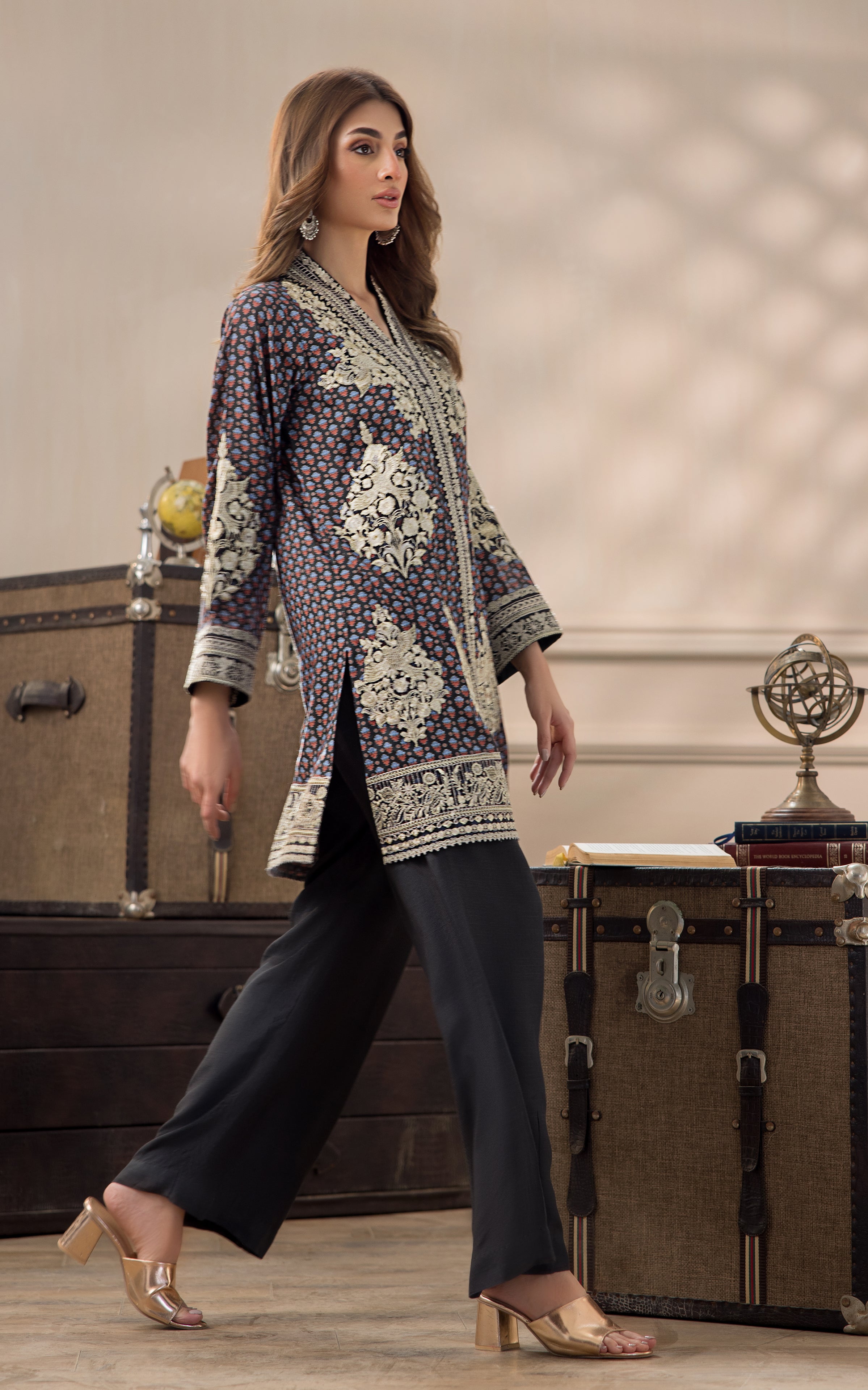 Deep Plum Embroidered Viscose Silk Salwar Kameez (2-Piece) - Image 2