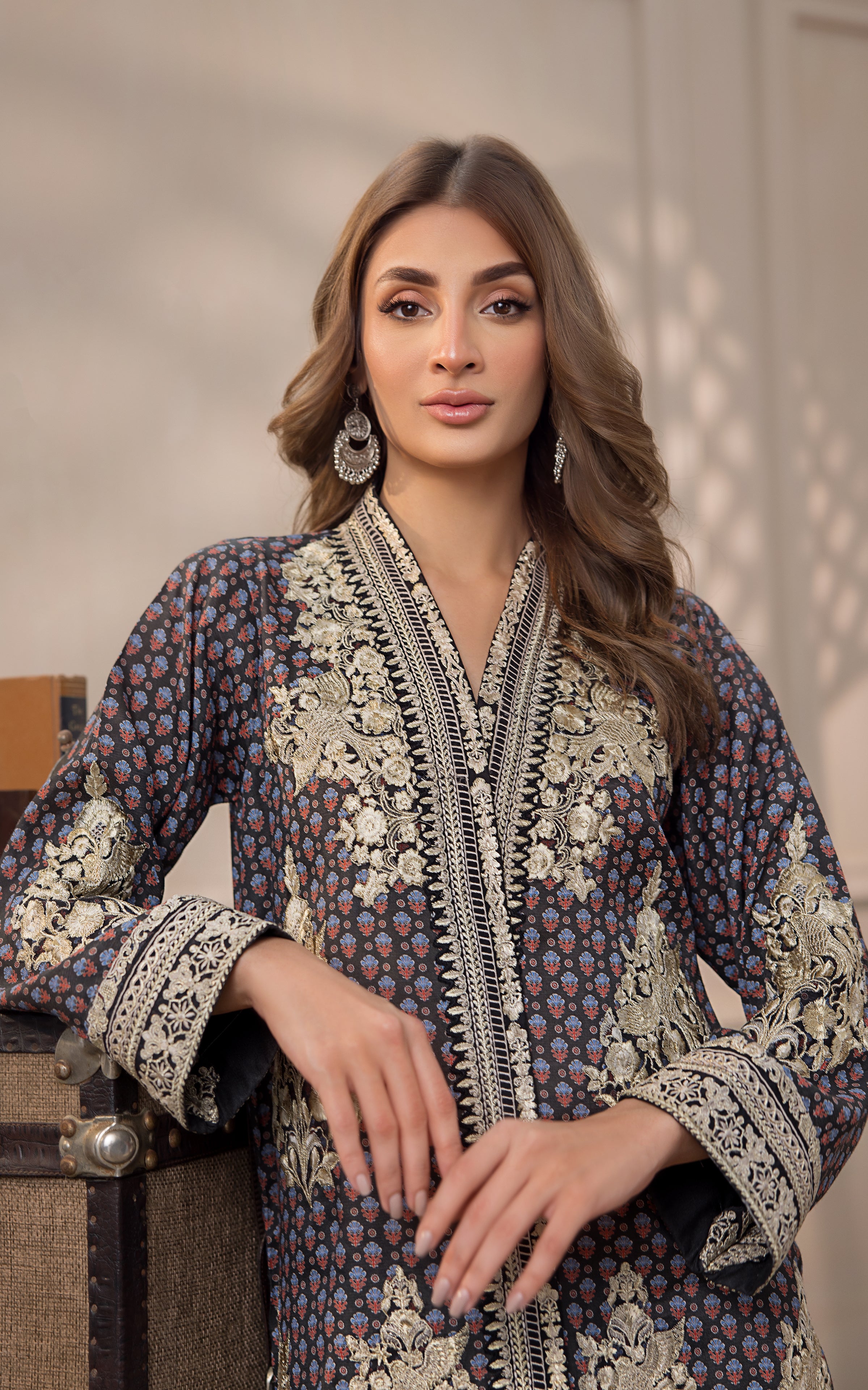 Deep Plum Embroidered Viscose Silk Salwar Kameez (2-Piece) - Image 3