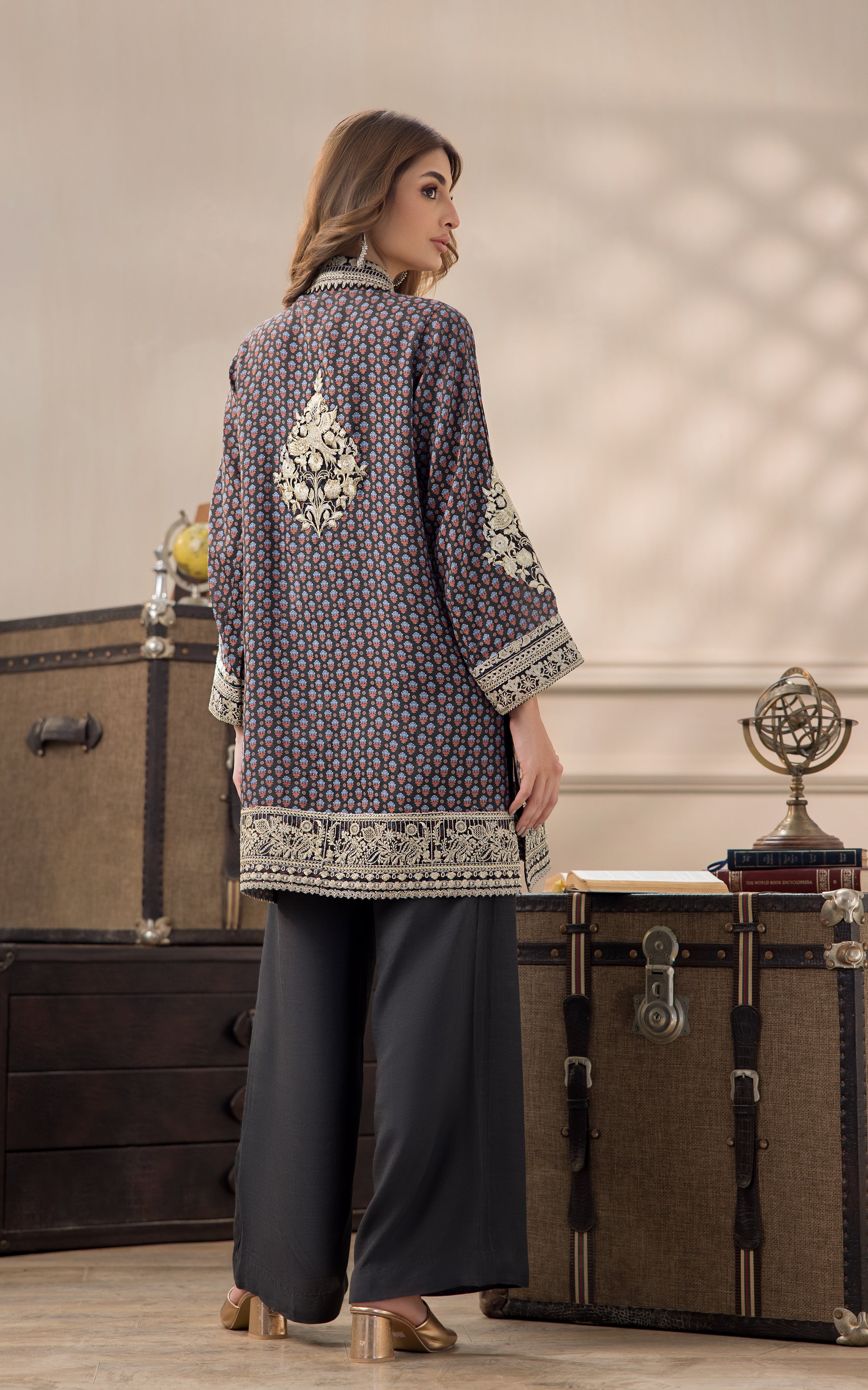 Deep Plum Embroidered Viscose Silk Salwar Kameez (2-Piece) - Image 4