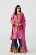Purple Embroidered Chiffon Sharara Set (3-Piece) - Image 3