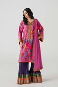 Purple Embroidered Chiffon Sharara Set (3-Piece) - Image 7