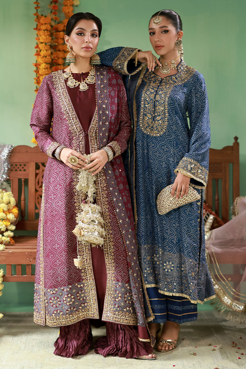 Pakistani Deep Purple Embroidered Raw Silk Sharara (3-Piece) - Image 10