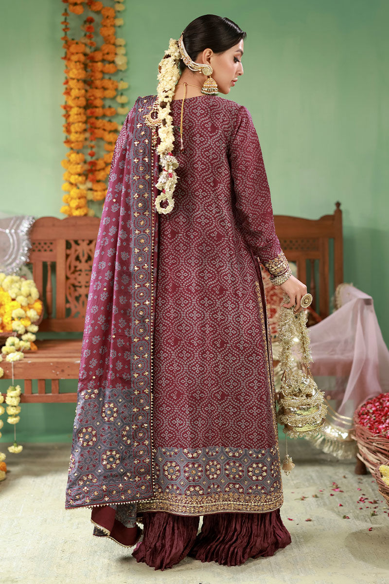 Pakistani Deep Purple Embroidered Raw Silk Sharara (3-Piece) - Image 3