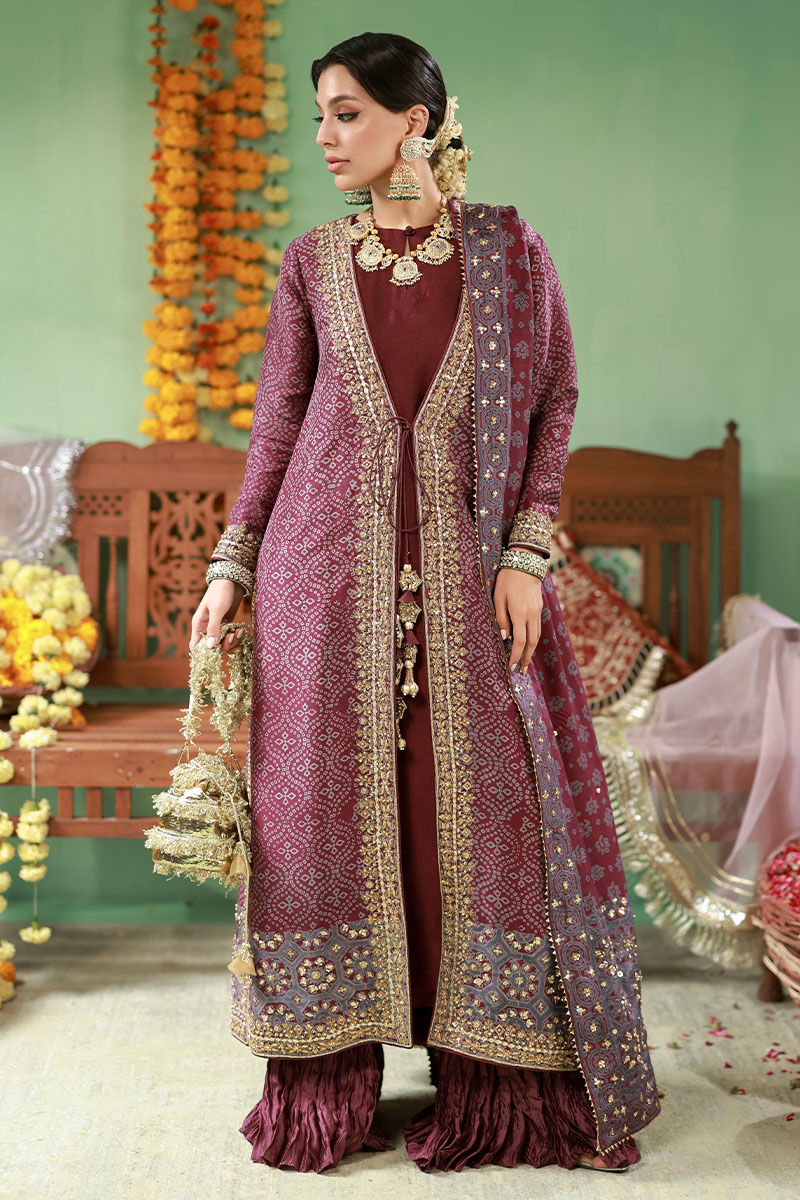 Pakistani Deep Purple Embroidered Raw Silk Sharara (3-Piece) - Image 5