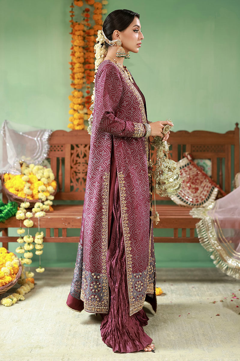 Pakistani Deep Purple Embroidered Raw Silk Sharara (3-Piece) - Image 6