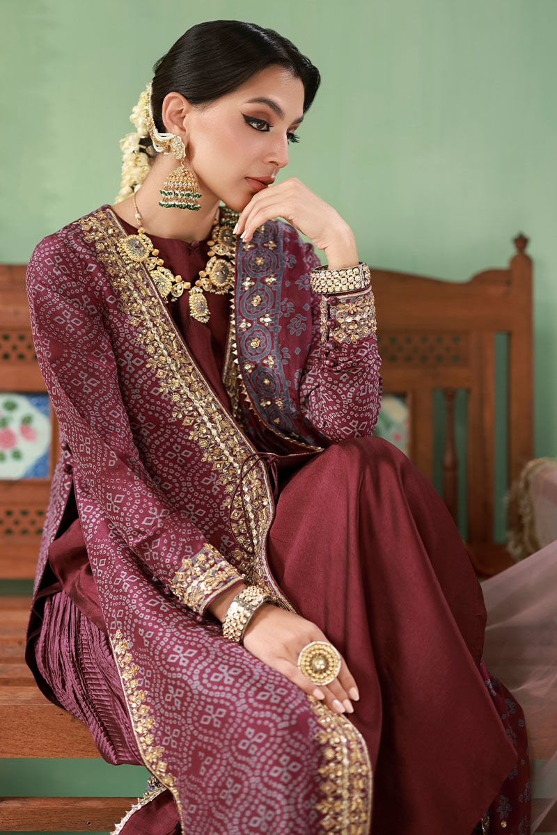 Pakistani Deep Purple Embroidered Raw Silk Sharara (3-Piece) - Image 7