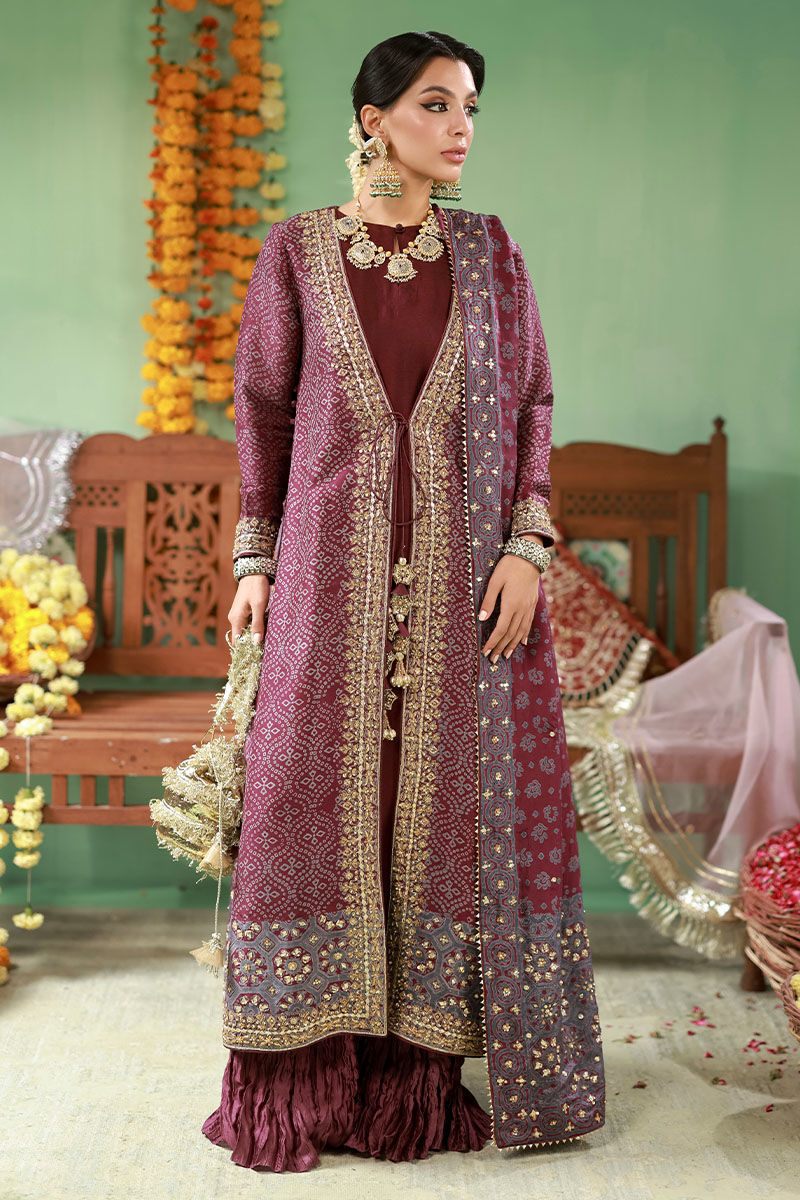Pakistani Deep Purple Embroidered Raw Silk Sharara (3-Piece) - Image 8
