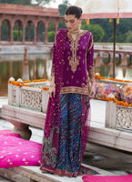 Pakistani Aubergine Hand-Embellished Silk Sharara (3-Piece) - Image 1