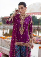 Pakistani Aubergine Hand-Embellished Silk Sharara (3-Piece) - Image 2