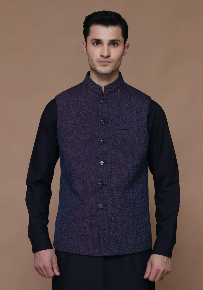 Plum Purple Jute Blend Waistcoat (2-Piece) - Image 1