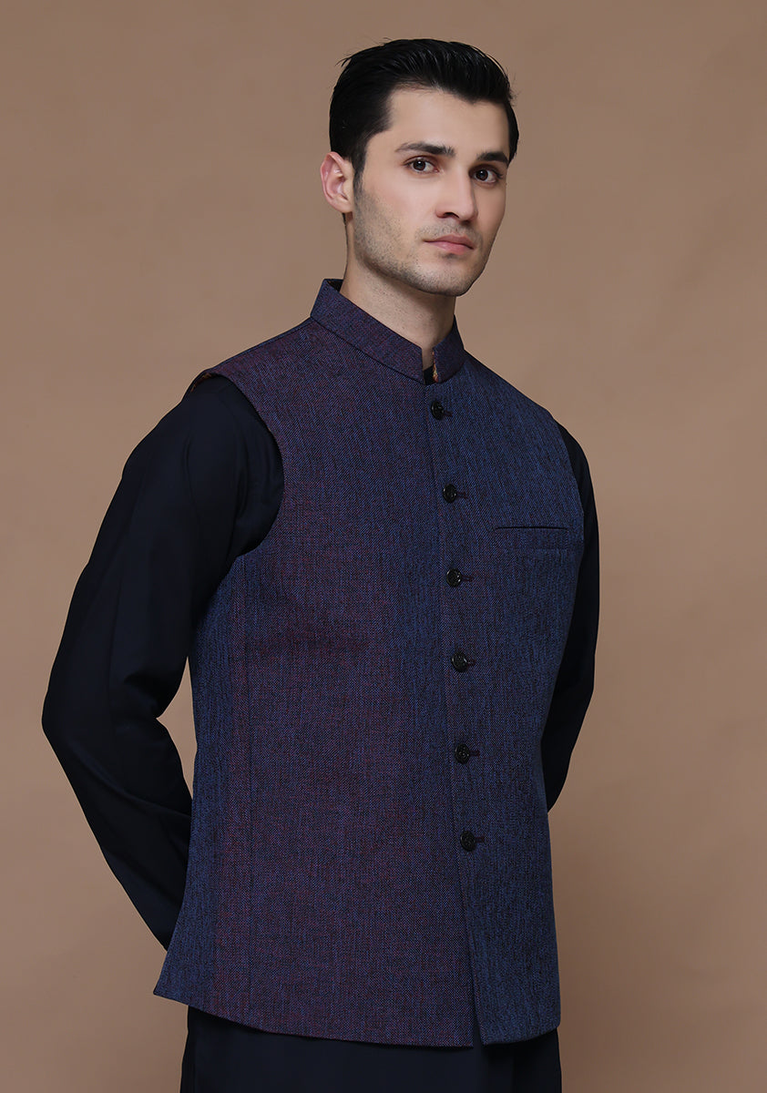 Plum Purple Jute Blend Waistcoat (2-Piece) - Image 2