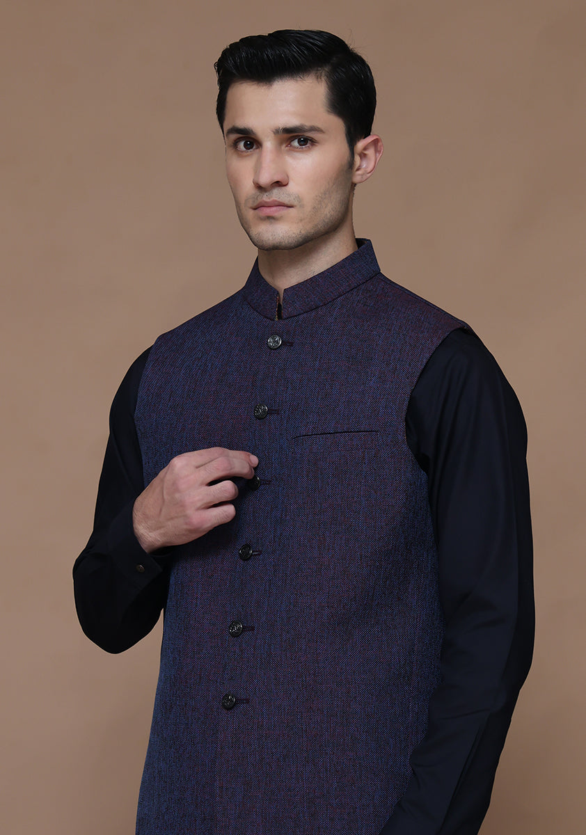 Plum Purple Jute Blend Waistcoat (2-Piece) - Image 3