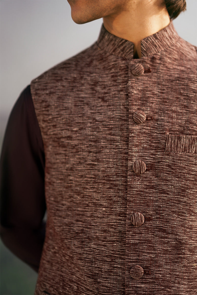 Plum Handwoven Khaddar Waistcoat (1-Pc) - Image 2
