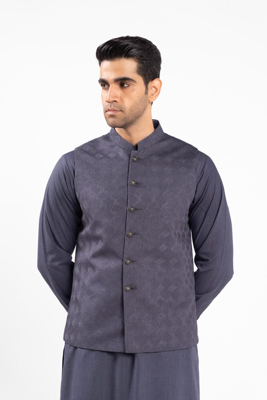 Purple Woven Blended Fabric Waistcoat Kurta (3-Piece) - Image 2