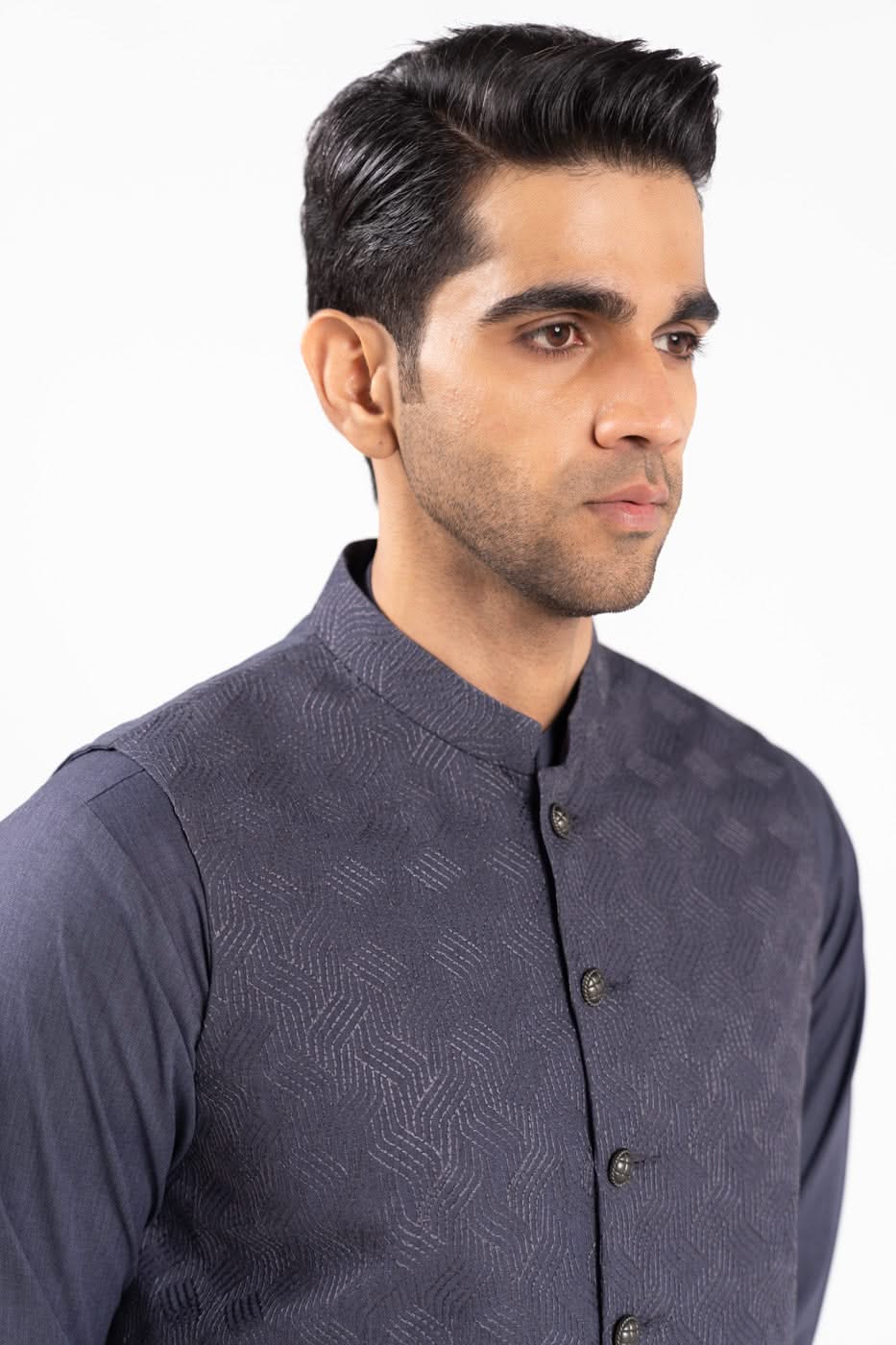 Purple Woven Blended Fabric Waistcoat Kurta (3-Piece) - Image 3