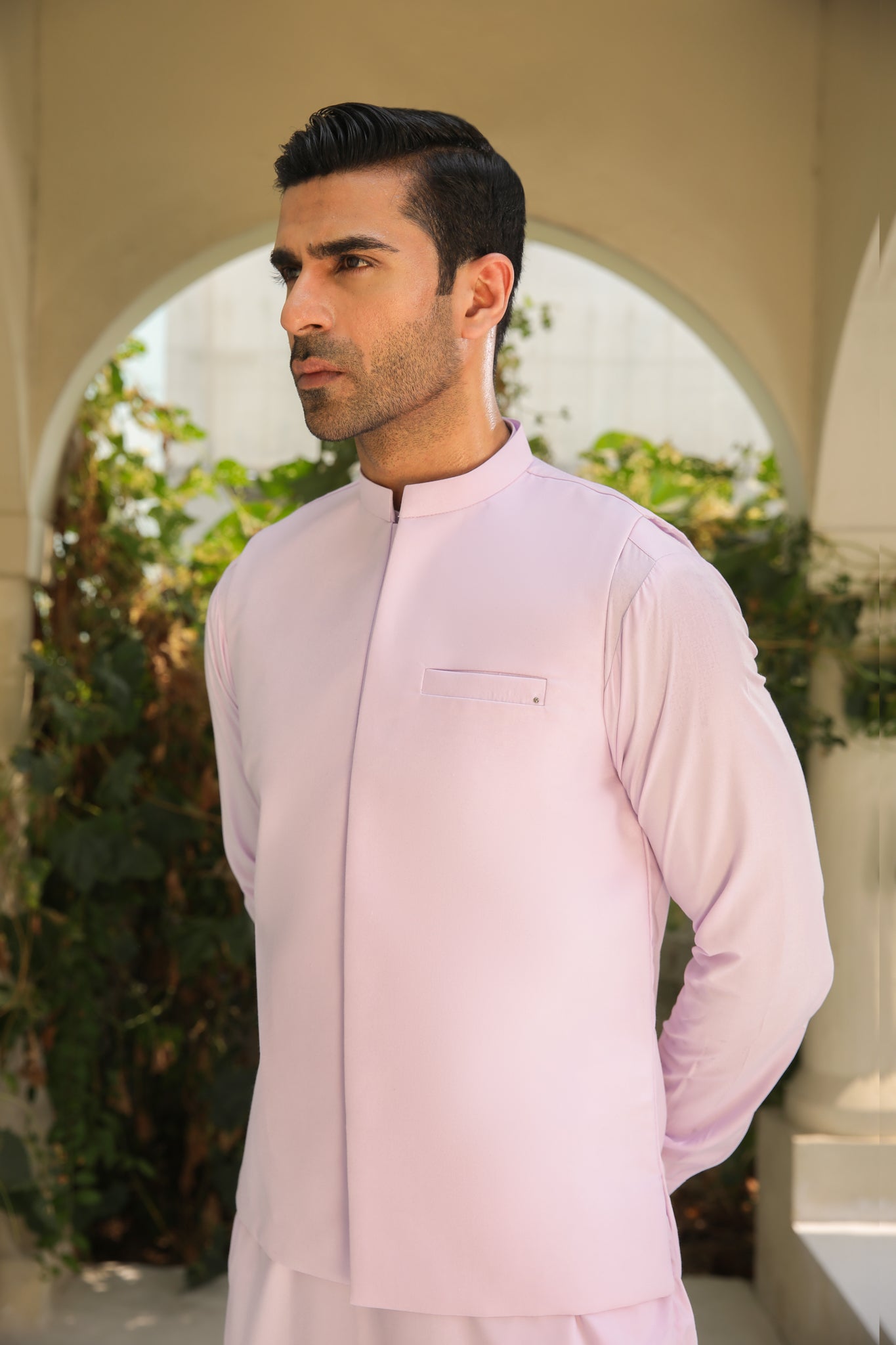 Lilac Blended Straight-Cut Waistcoat Kurta (3-Piece) - Image 1