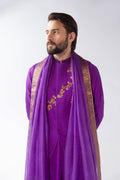 Purple Embroidered Waistcoat Kurta Set (4-Piece) - Image 3