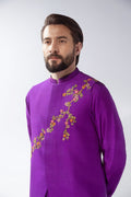Purple Embroidered Waistcoat Kurta Set (4-Piece) - Image 4