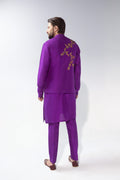 Purple Embroidered Waistcoat Kurta Set (4-Piece) - Image 5