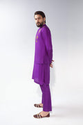 Purple Embroidered Waistcoat Kurta Set (4-Piece) - Image 6