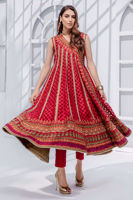 Salsa Red Embroidered Organza Angarkha (3-Piece) - Image 3