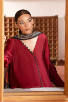 Pakistani Red Sheesha Silk Angrakha Dress (3-Piece) - Image 3