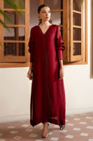 Pakistani Red Sheesha Silk Angrakha Dress (3-Piece) - Image 5