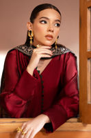 Pakistani Red Sheesha Silk Angrakha Dress (3-Piece) - Image 6