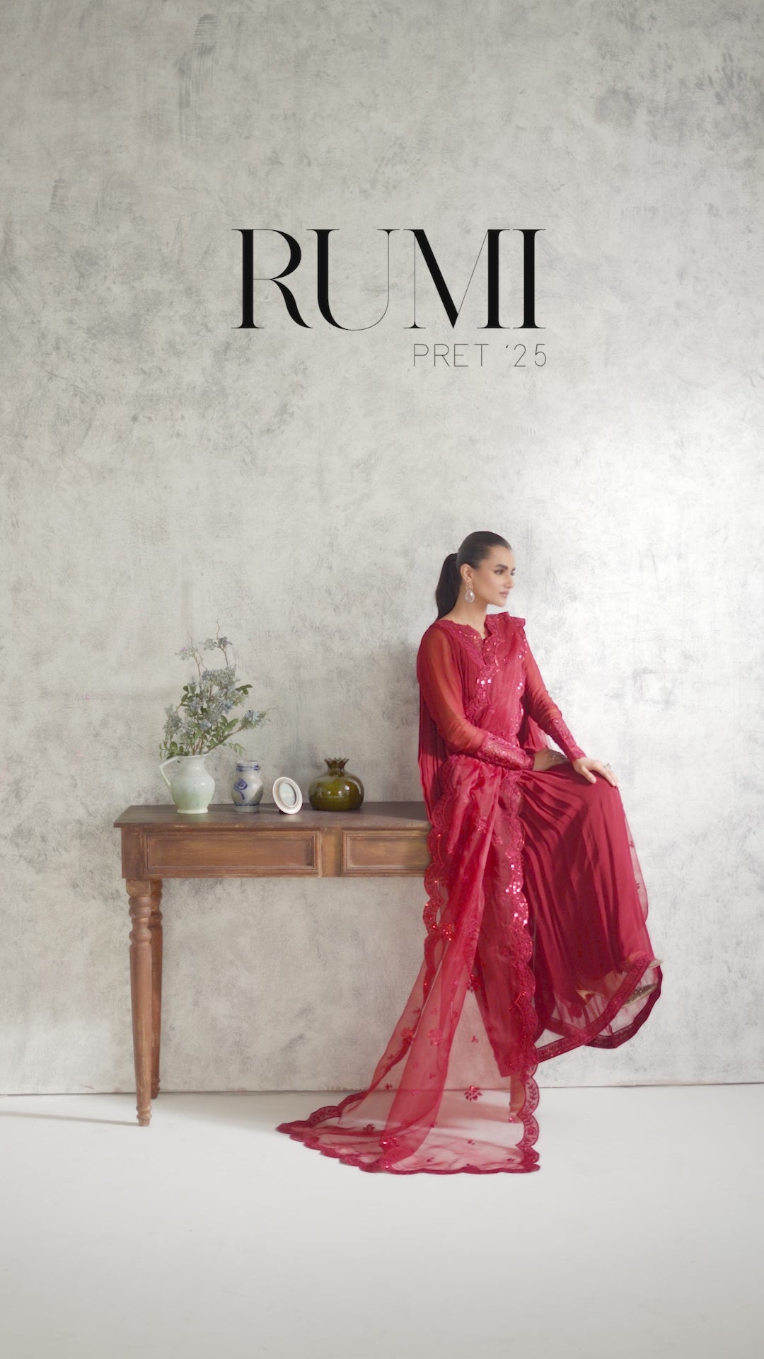 Deep Red Embroidered Chiffon Anarkali Dress (2-Piece) - Image 6