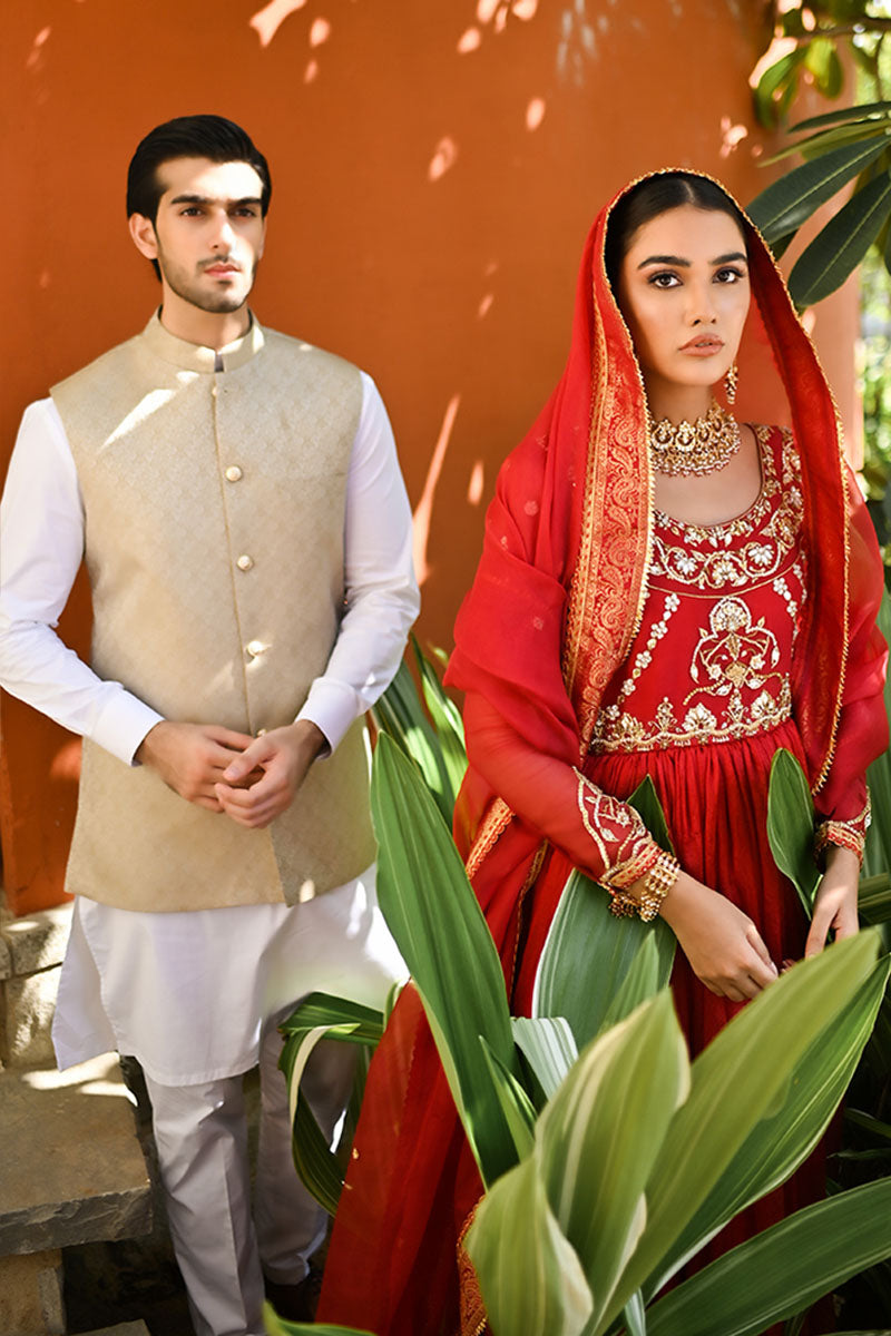 Scarlet Red Hand-Embellished Crush Silk Anarkali (2-Piece) - Image 3