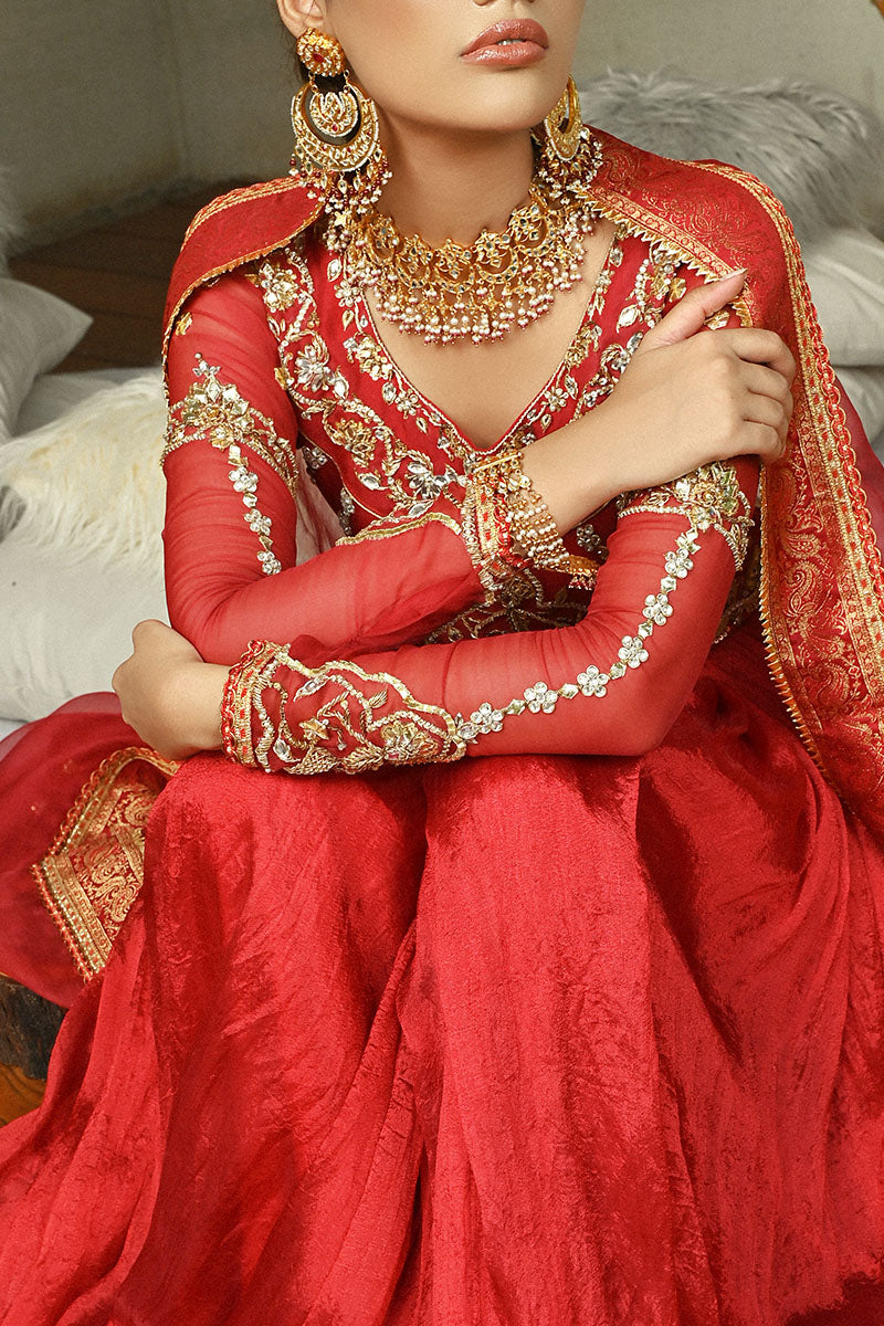 Scarlet Red Hand-Embellished Crush Silk Anarkali (2-Piece) - Image 5