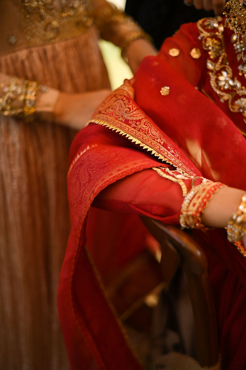 Scarlet Red Hand-Embellished Crush Silk Anarkali (2-Piece) - Image 7