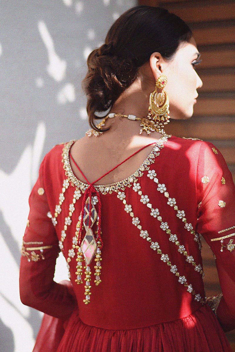 Scarlet Red Hand-Embellished Crush Silk Anarkali (2-Piece) - Image 8