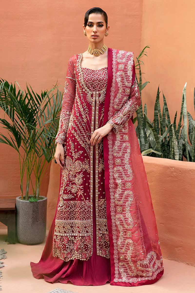 Pakistani Red Embellished Net Anarkali Dress (2-Piece) - Image 1