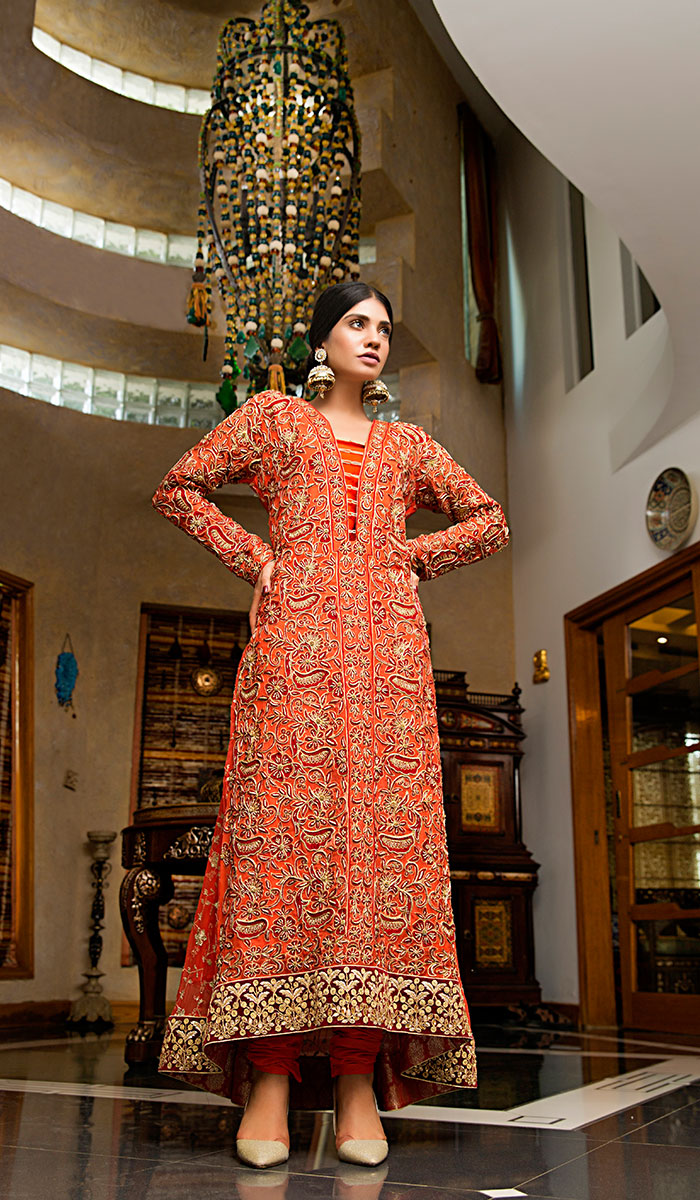 Rust Red Embroidered Silk-Blend Anarkali Jacket Dress (2-Piece) - Image 1