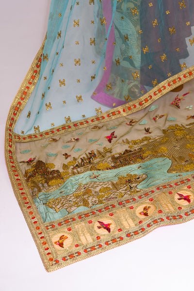 Crimson Embroidered Silk Anarkali Dress (3-Piece) - Image 4