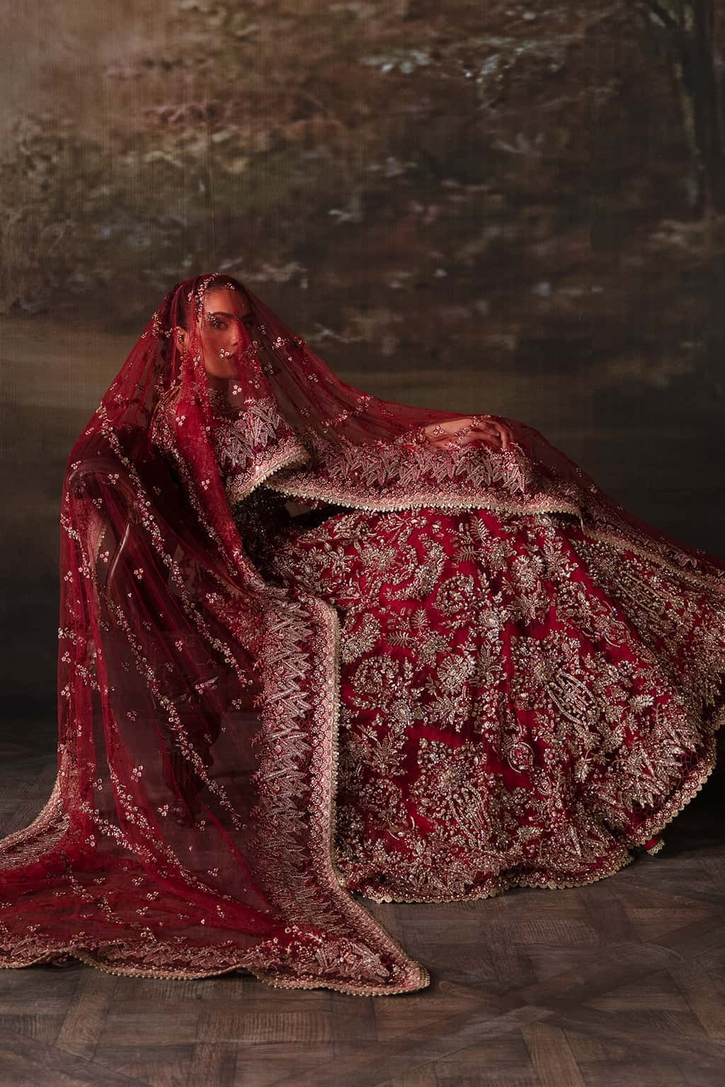 Brick Red Hand-Embellished Net Organza Anarkali (2-Piece) - Image 5