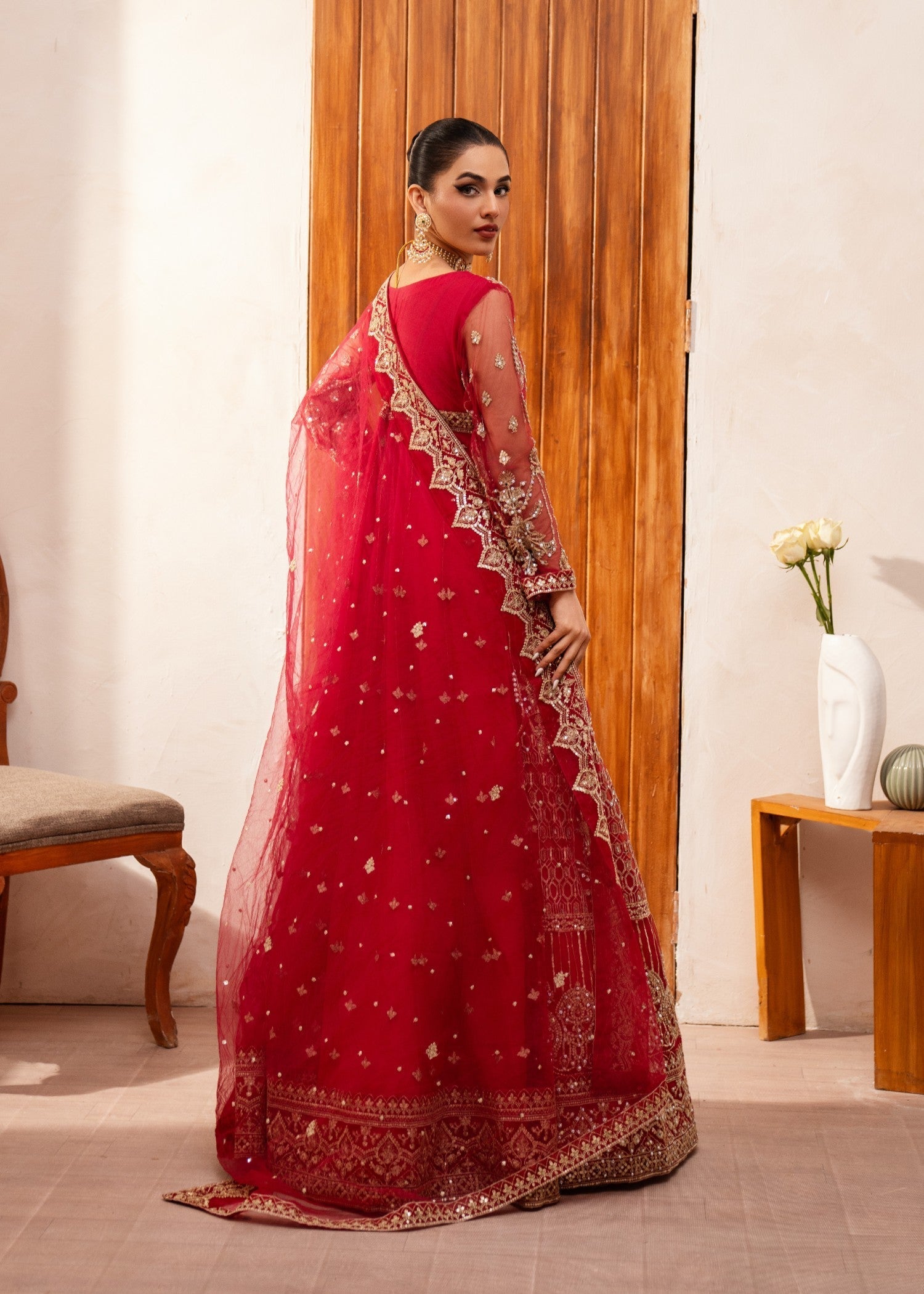 Pakistani Fuchsia Zardozi Net Anarkali Dress (2-Piece) - Image 4