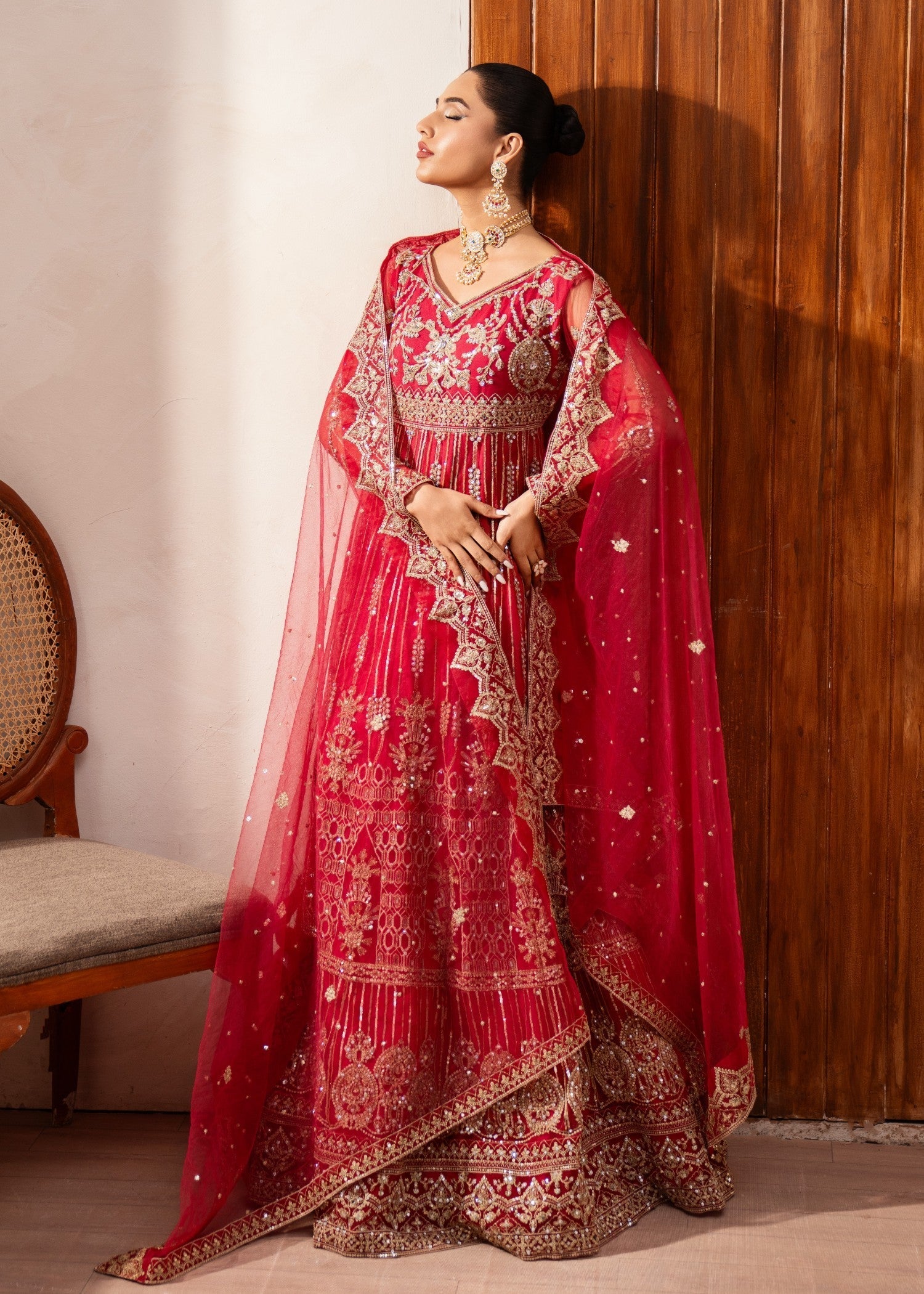 Pakistani Fuchsia Zardozi Net Anarkali Dress (2-Piece) - Image 5