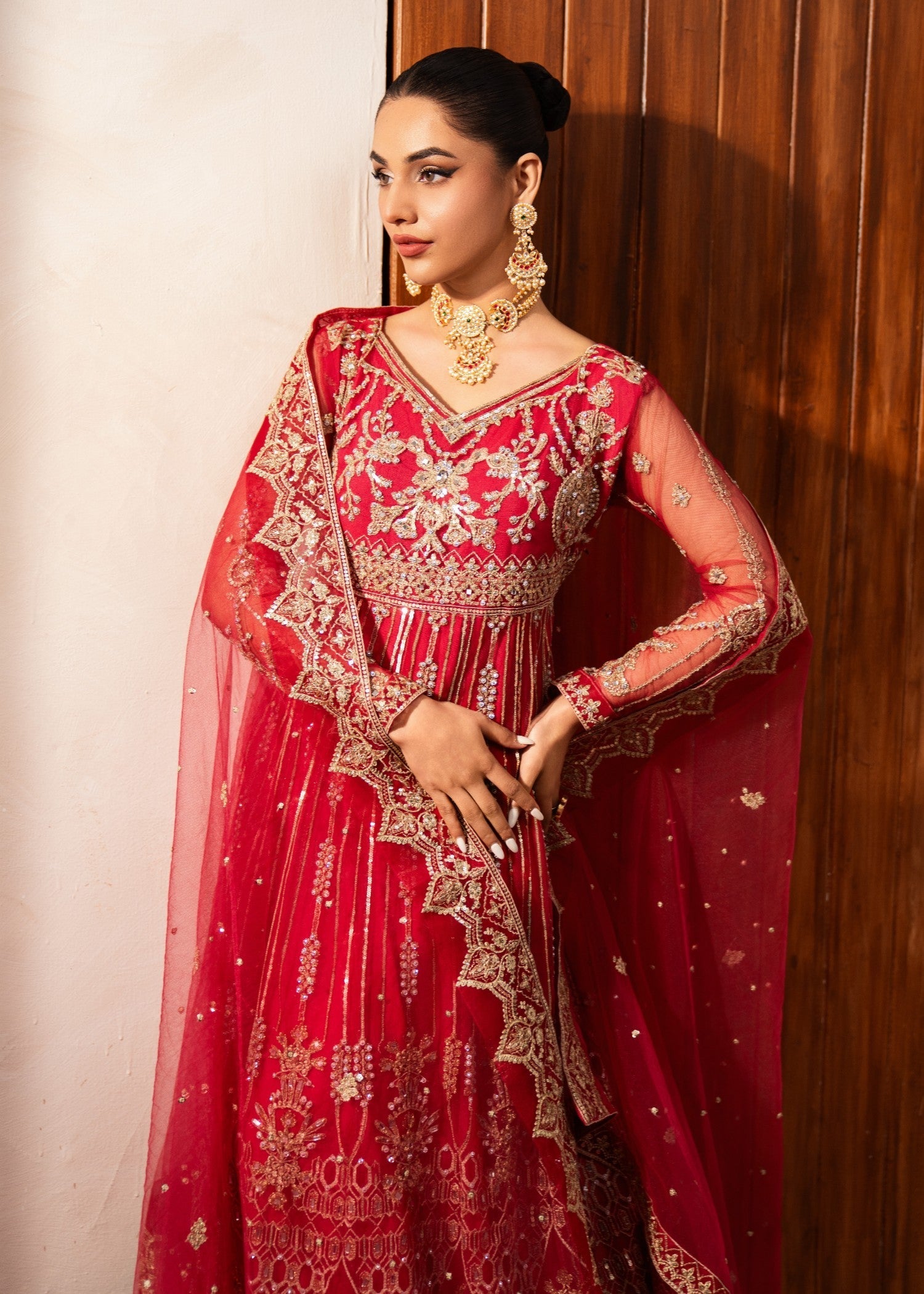 Pakistani Fuchsia Zardozi Net Anarkali Dress (2-Piece) - Image 6