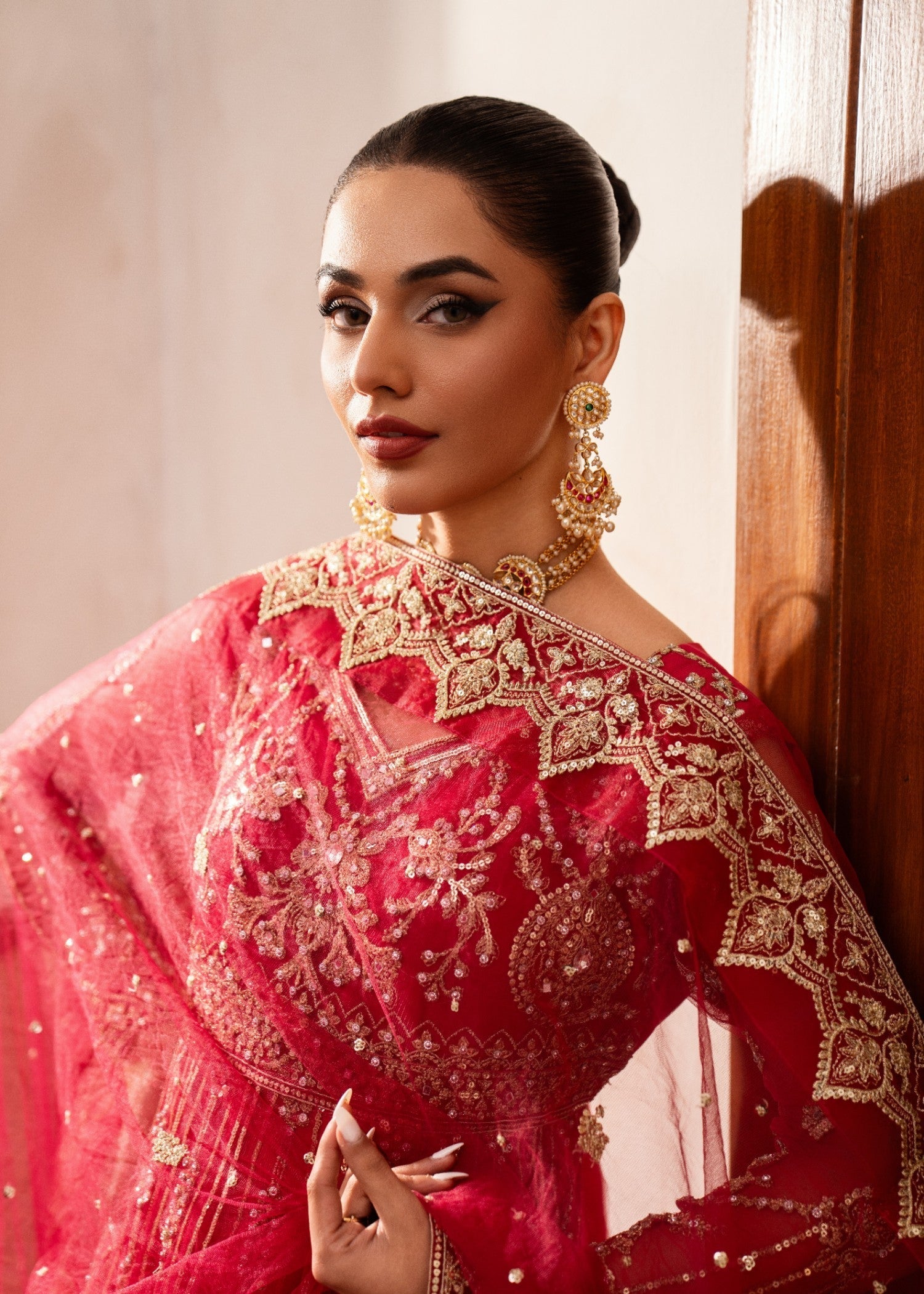 Pakistani Fuchsia Zardozi Net Anarkali Dress (2-Piece) - Image 7